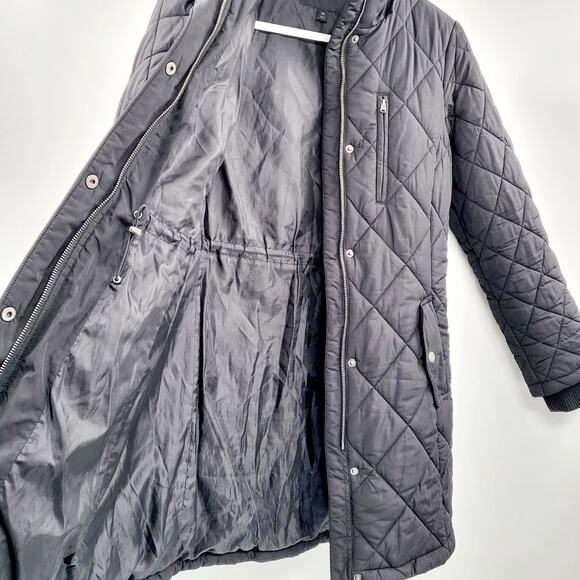 Banana Republic Factory Black Quilted Lined Long Winter Coat Women's Size XS - Picture 3 of 7